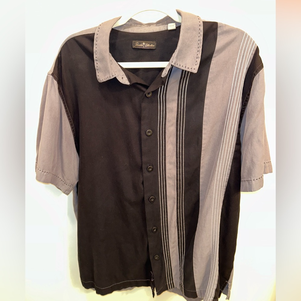 Vintage Paradise Collection Men’s Silk Blend Button Black Grey XL Paradise